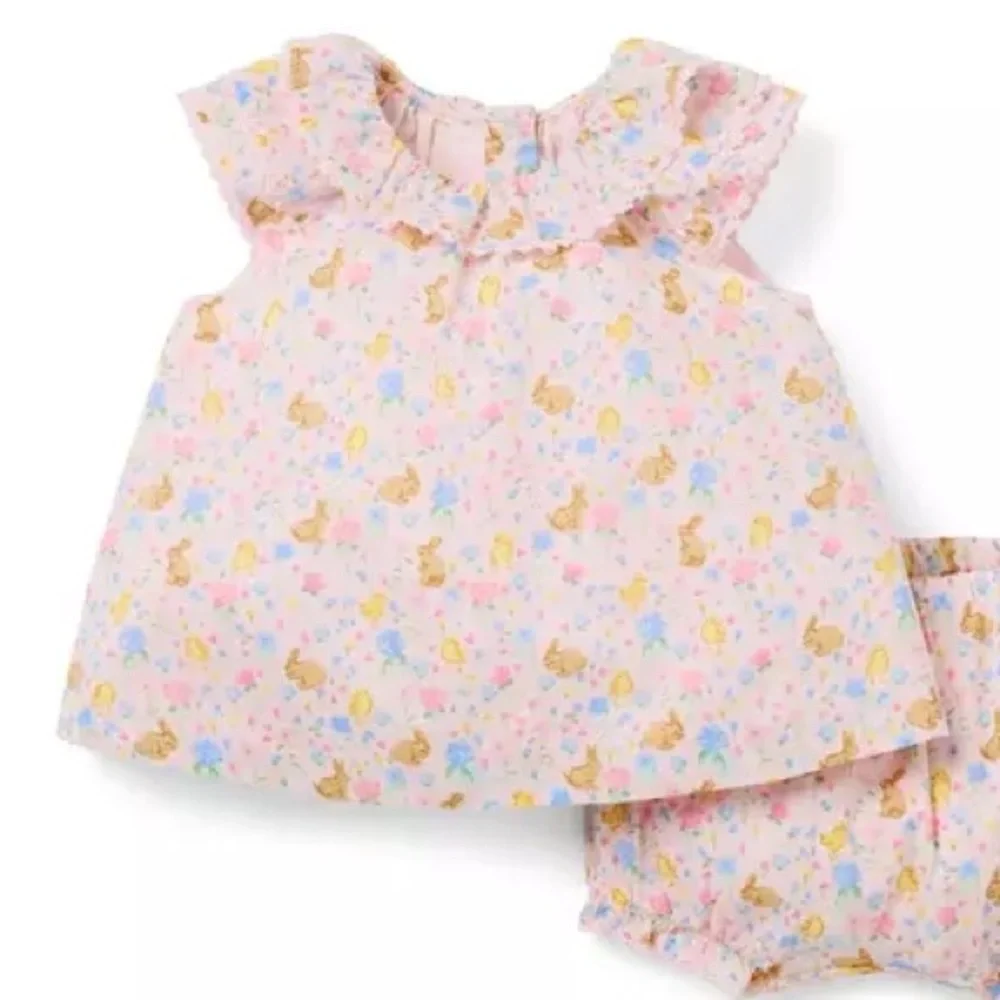 Janie & Jack floral bunny dress baby girl easter chicks lace pale collar ruffle